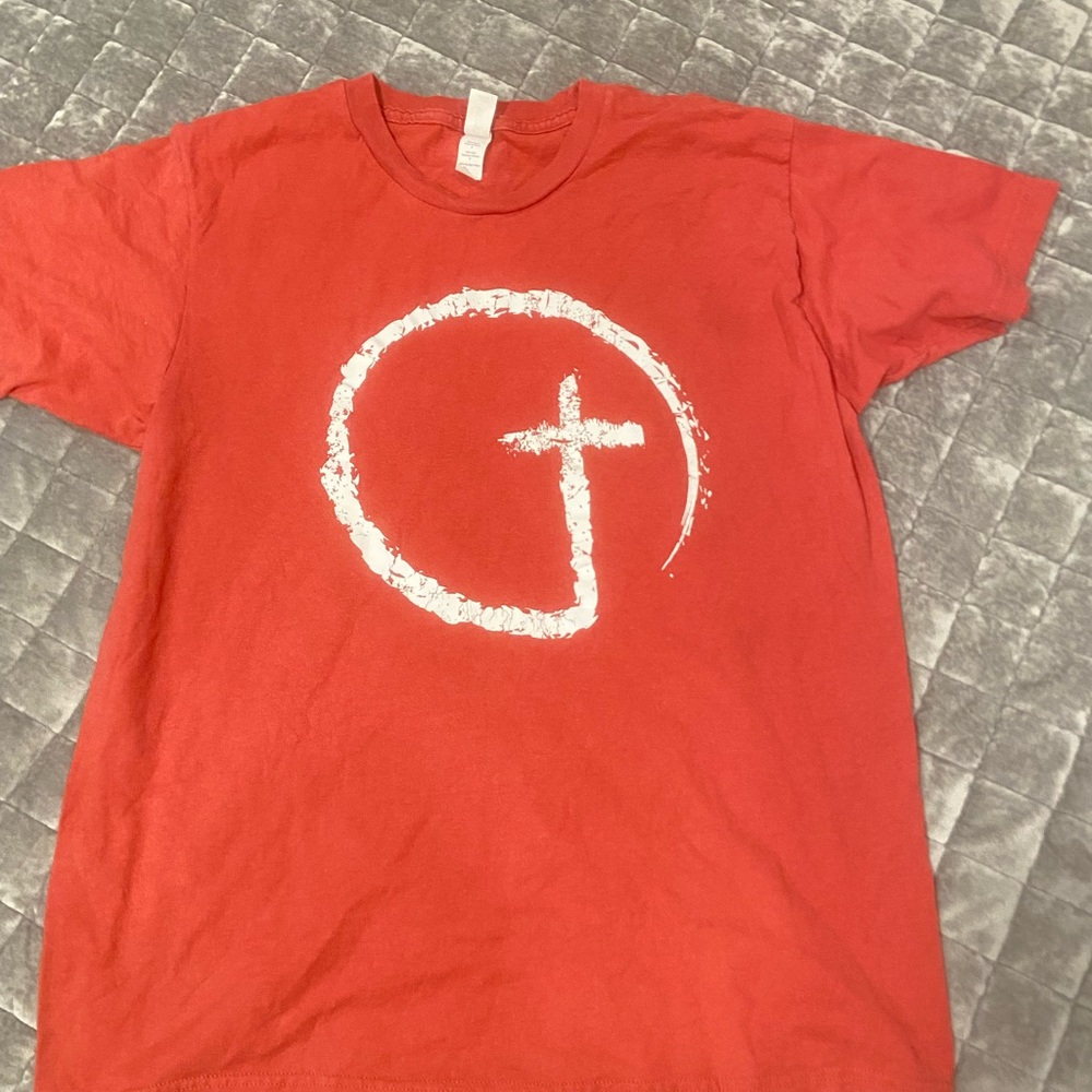 Tultex Red Graphic Short Sleeve Tee with White Cross Circle
